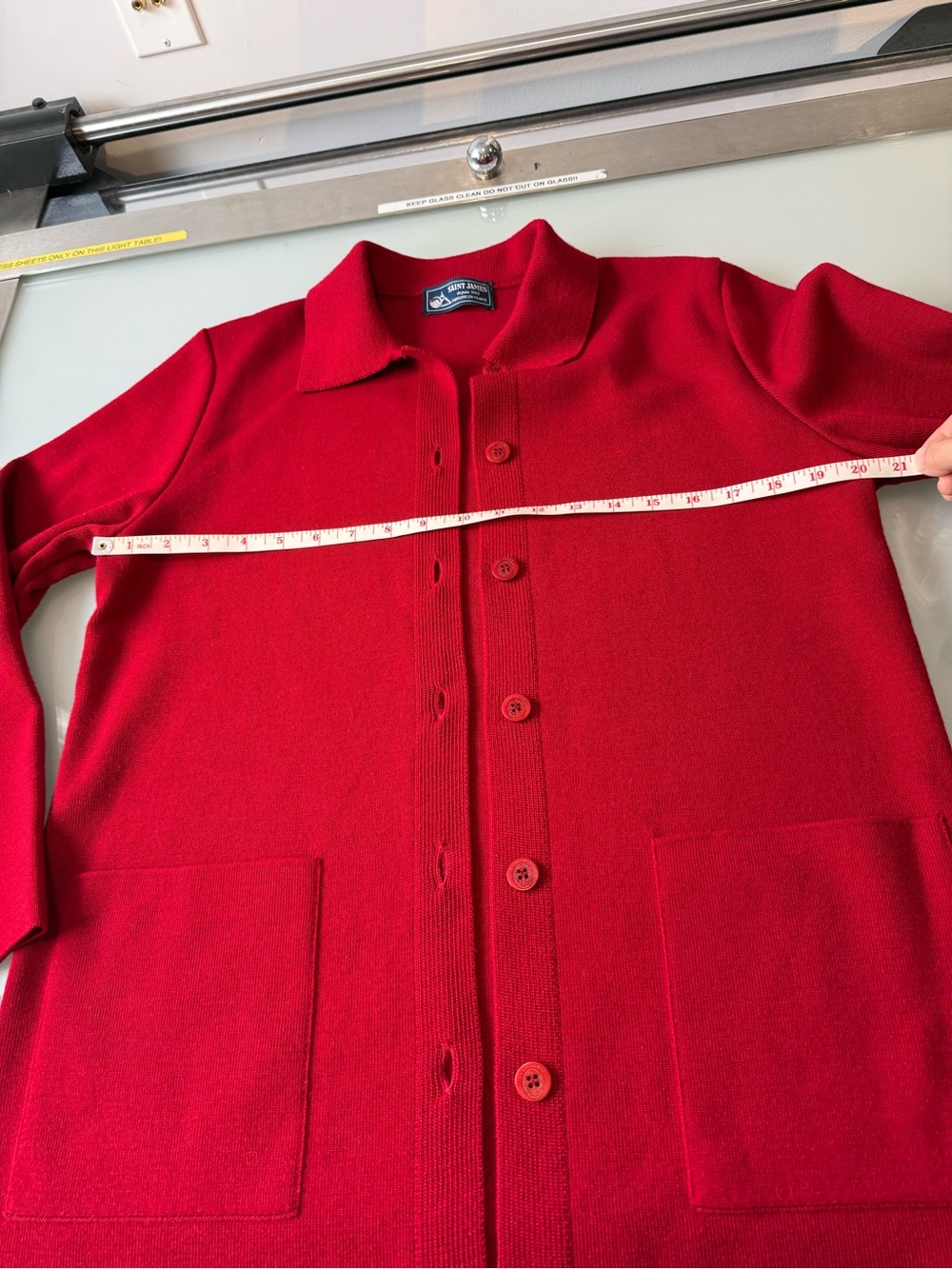 Vintage SAINT JAMES France Red 100% Wool Anchor Button Chore Cardigan Jacket - Picture 8 of 11